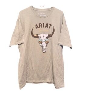 Ariat Mens XXL Las Vegas Bull Skull Graphic T-Shirt Sage Green Short Sleeve Tee